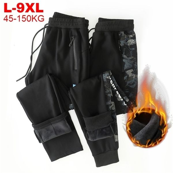 

9xl winter warm men pants thicken fleece sweatpants japanese streetwear men's jogger pants large size trousers harem pants male 201110, Black