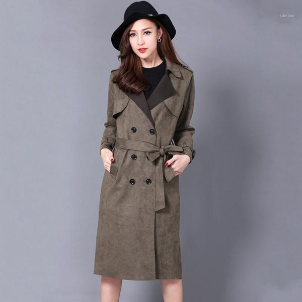 

england straight trench coat women plus size lapel long outerwear women slim buckskin belted womens windbreaker 6xl1, Tan;black