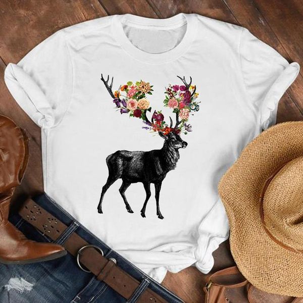 

floral sunflower animal print t shirt women short sleeve o neck loose tshirt women tee shirt female clothes camisetas mujer, White