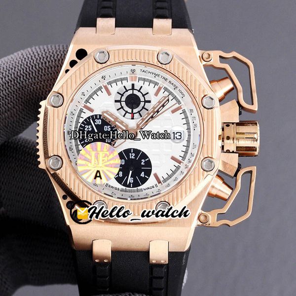 

jf new 44mm 26165 eta a7750 automatic chronograph white texture dial mens watch rose gold case satch rubber sport watches hello_watch, Slivery;brown