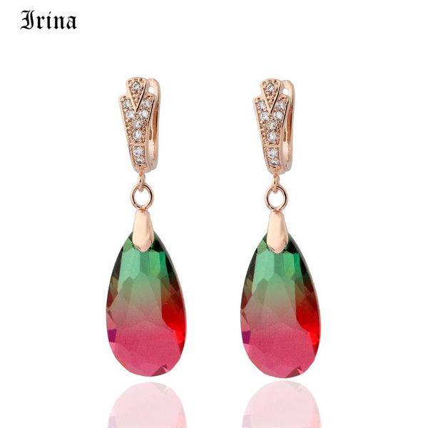 

dangle & chandelier irina water drop gradient long earrings women fashion rose gold fine jewelry tourmaline zircon glass, Silver