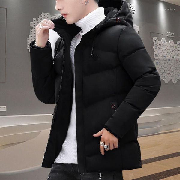 

mens cotton padded jacket men 2020 new winter hooded warm soft shell jacket solid casual slim fit waterproof for men1, Black