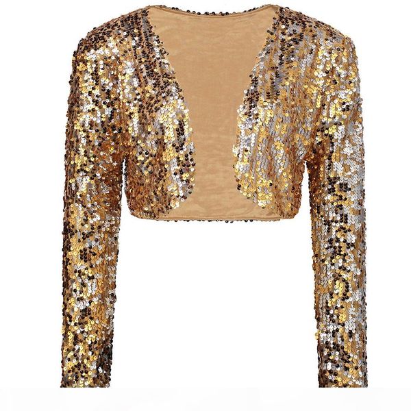 

sparkly sexy women sequin cardigan куртка пальто с длинным рукавом короткие обрезанные болеро кожа костюма club wint party party, Black;brown
