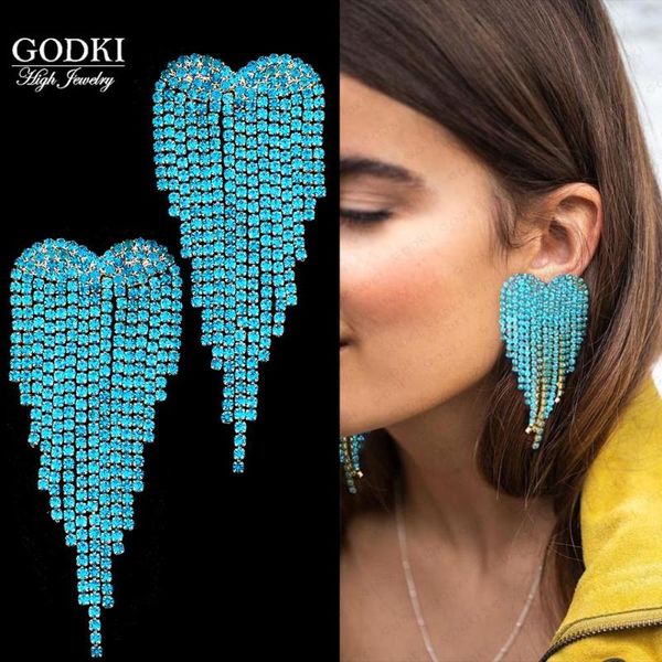 

dangle & chandelier godki big fashion luxury heart earrings for women wedding bridal boucle d'oreille femme 2021, Silver