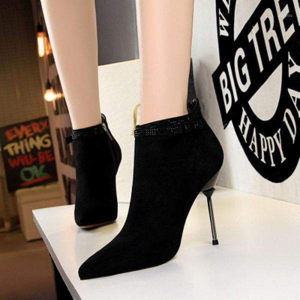 

boots women's candy colors ankle women fashion solid color female pointed toe womens zipper booties casual short boots1, Black