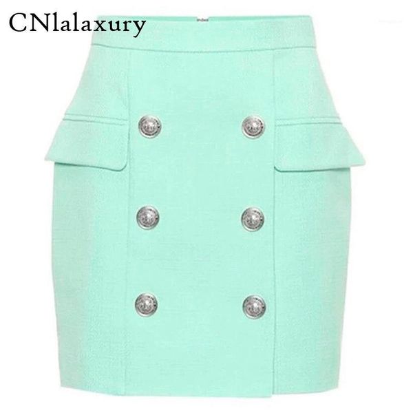 

cnlalaxury elegant women slim short skirt high waist solid buttons fashion all-matched skirts faldas mujer moda 2020 jupe femme1, Black