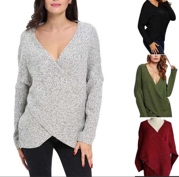 

t-shirt v-neck cross long sleeve pullover casual sweater for women, White;black