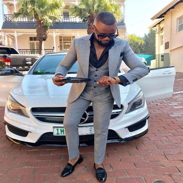

2020 new smoking gray men's 3 piece suit man business suit lapel notch silm fit tuxedo wedding dress (blazer + vest + pants1, White;black