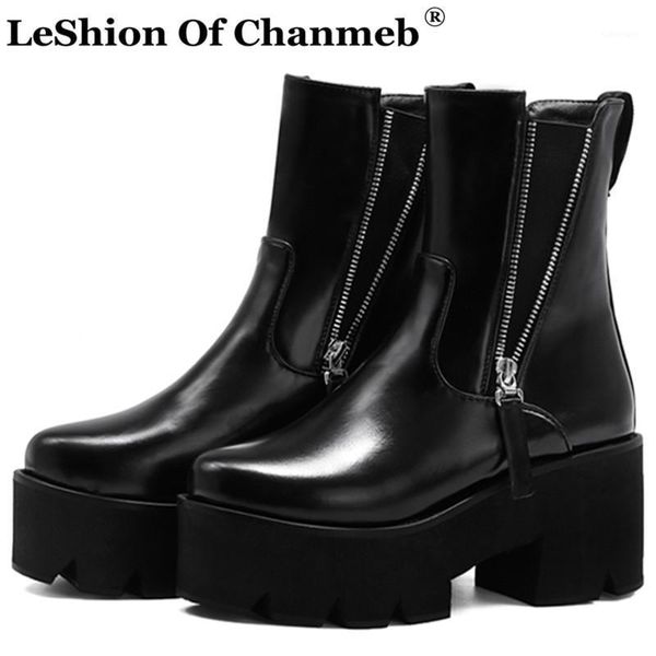 

punk zippers 2021 new motorcycle boots shoes women thick outsole platforms chunky heeled ankle boots lady gothic shoes bootie 431, Black