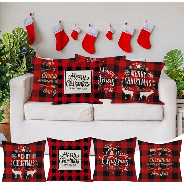 

2020 рождественская подушка крышка 4545 красный с рождеством с рождеством напечатанные полиэстер декоративные подушки диван домохозяйство ук
