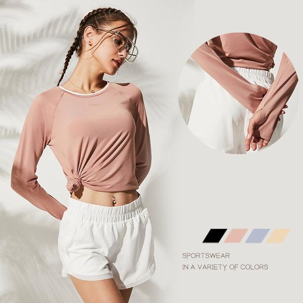 

women's candy color sports long sleeve close fitting yoga suit running quick drying and breathable training fitness t-shirt, White;red