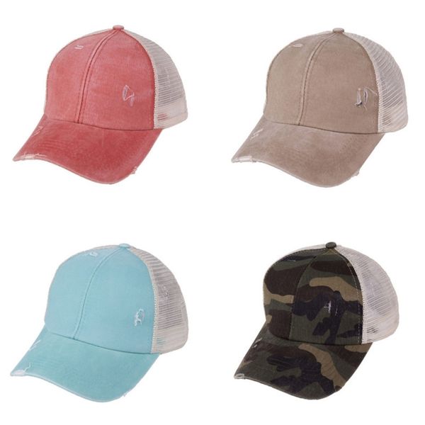 

2021 criss cross ball caps women ponytail baseball cap leopard camouflage washed cotton hats trucker caps summer snapback sport visor h2305, Yellow