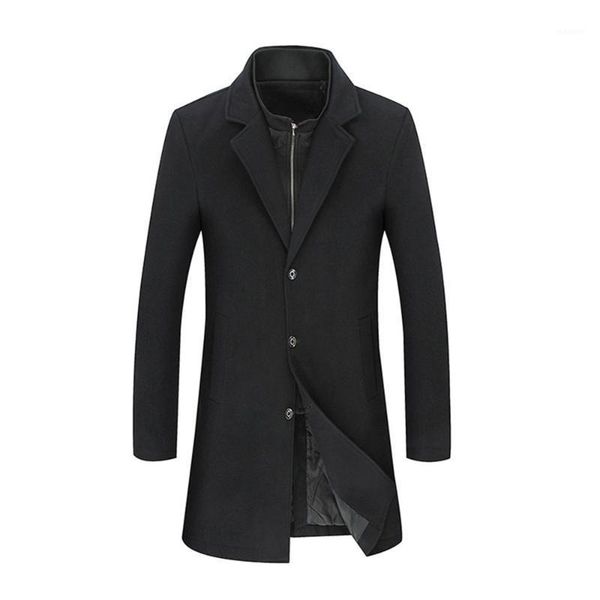 

two-piece men's woolen coat oversized thick v-neck autumn winter jacket british style long overcoat1, Black