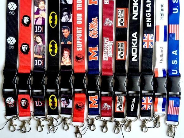 

the 30pcs,new of arrival batman united states british flag neck strap key chain mobile phone lanyard, Silver