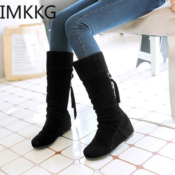 

2020 knees high flat boots women matte boots slip on zapatos de mujer solid riding winter shoes1, Black