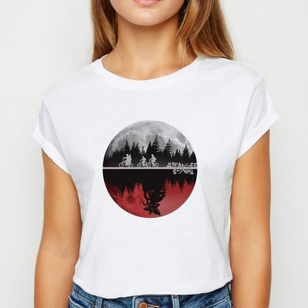 

hipster stranger things circular reflection tshirt gentlewomenly girls summer t shirt harajuku comfortable round neck t-shirt, White