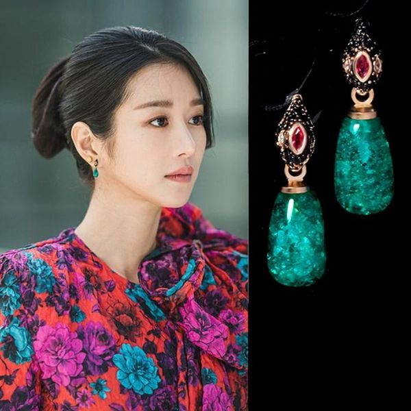 

dangle & chandelier statement earrings for women korea movies star drop fashion green stone earring brincos wedding jewelry, Silver