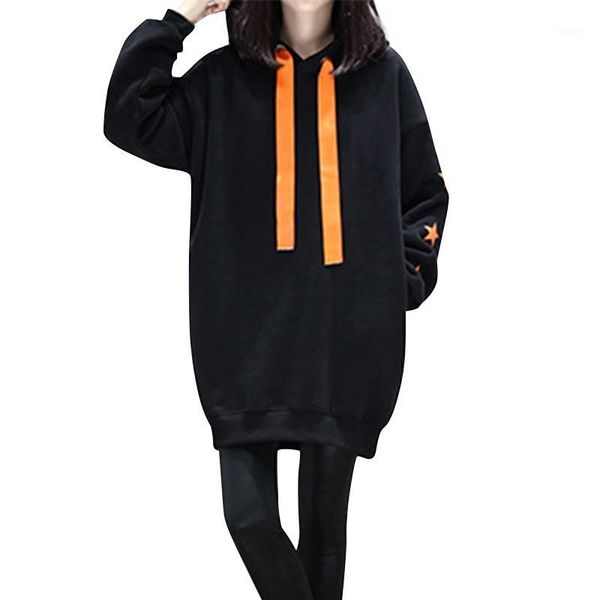 

hoodies women winter hoodie sweatshirt simple plus velvet winter long sleeve cute cartoon print casual loose hooded pullover:1, Black