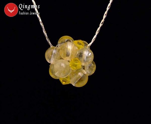 

pendant necklaces qingmos natural crystal necklace for women with handwork weaving 18mm yellow ball & 17" chain chokers, Silver