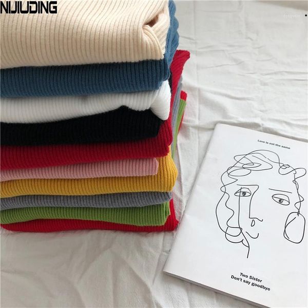 

nijiuding 2020 autumn women's knitwear slim v-neck korean knitted casual sweaters long sleeve solid color pullover female1, White;black