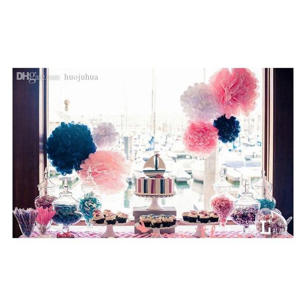

wholesale-100pcs 4" 6" 8"(10cm 15cm 20cm) tissue paper pompoms mix color flower balls wedding pom poms wedding suppli jllxva