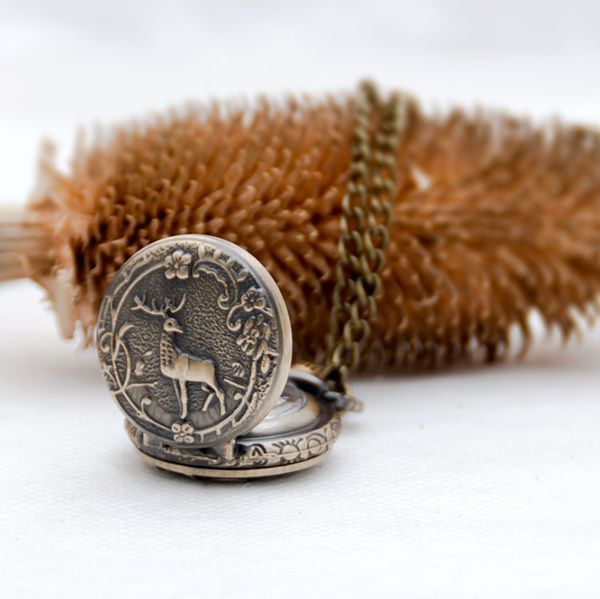 50 Uds. 27MM nuevo collar de reloj de bolsillo pequeño ciervo accesorios vintage venta al por mayor cadena de suéter coreano reloj de moda colgante