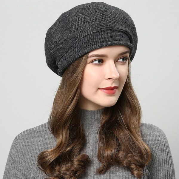 

berets artist soft outdoor winter autumn curling cap wool blend stretchable casual women beret solid knitted hat classic warm french, Blue;gray