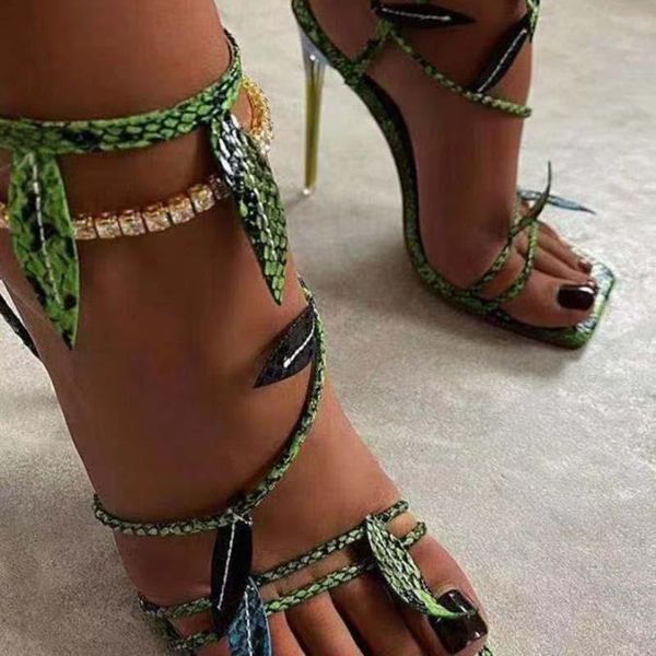 

woman sandals snake buckle women's shoes high heels ladies retro rome footwear women sandals band design women's shoes plus size, Black