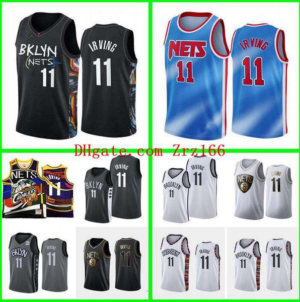 

men basketball brooklyn nets 11 kyrie irving white blue black 2020-21 city jersey and shorts, Black;red