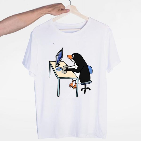 

penguin linux в компьютерной футболке с короткими рукавами с короткими рукавами летняя повседневная мода унисекс мужчины и женские футболки, White;black