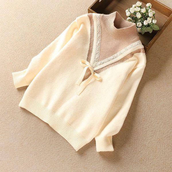 

lace 2020 winter drs foreign sle children's color matching girls' bottomed sweater 160-170, Blue