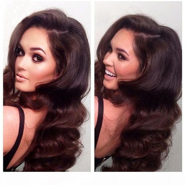 

peruvian human front lace hair wigs unprocessed hair body wave glueless full lace wig with baby hair for black women, Black;brown