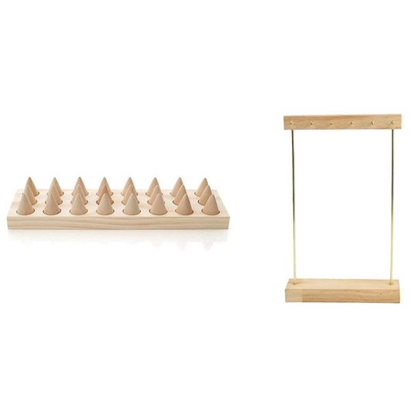 

1pcs wooden finger type 24 ring ring display tray & 1pcs wooden hanging earrings necklaces bracelets storage shelf, Pink;blue