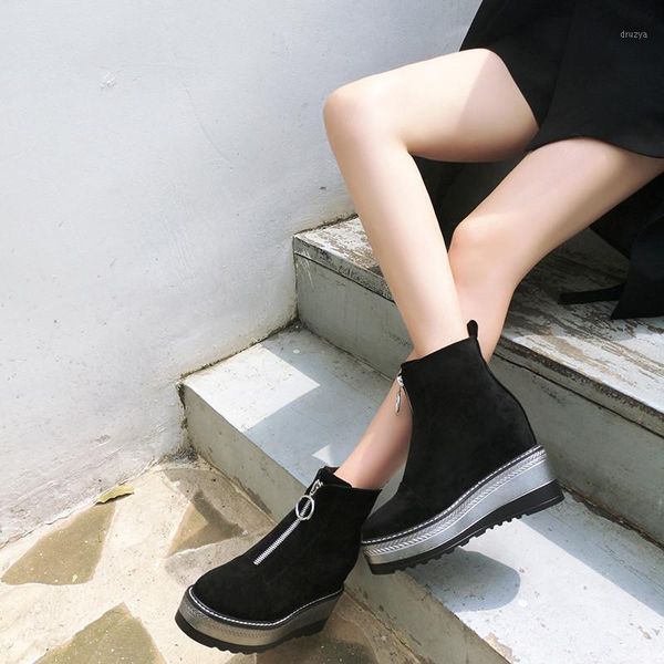 

dilalula brand quality high heels zip flat platform women short boots female casual autumn winter ankle boots women shoes1, Black