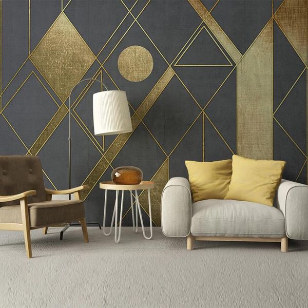 

custom 3d wallpaper modern personality abstract geometric golden line murals living room restaurant background wall painting 3 d