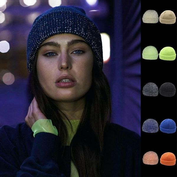 

reflective beanie hat night running fishing hats autumn a2i6 beanie winter trend women for men warm knitted reflecti i9d5, Blue;gray