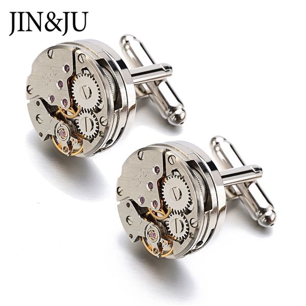 

jin&ju watch movement cufflinks for men immovable steampunk gear mechanism cuff button relojes gemelos fashion jewellery 201106, Silver