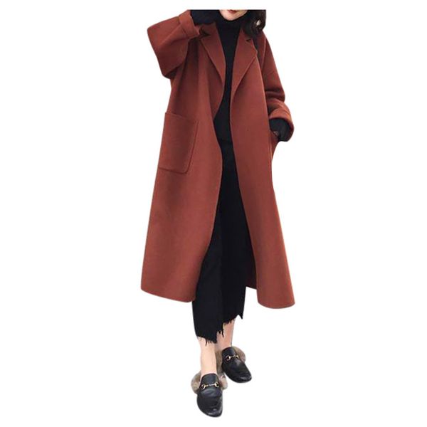 

women jacke womens overcoat woolen coat ladies long plus size women's winter jacket, Black