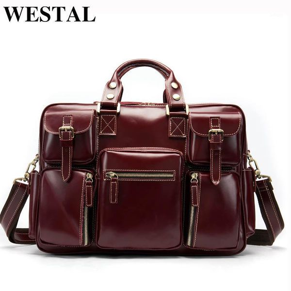 

briefcases westal business men's men bags genuine leather bag for document office man 88121