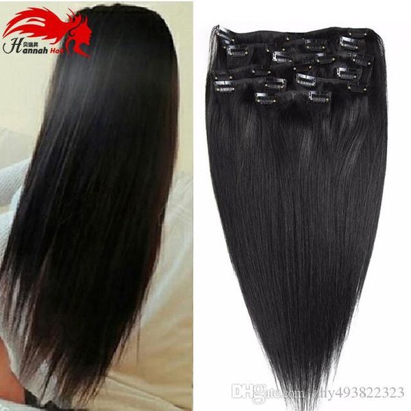 

10"-26" thick double weft 70-200g grade 7a 100% clip in remy human hair extensions full head 8 piece, Black