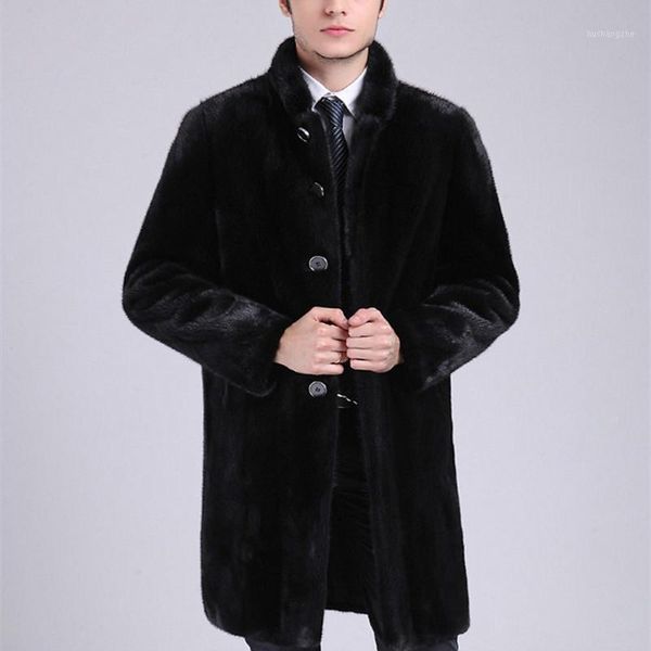 

xiu luo winter luxurious men jacket slim black long fur trench warm thickening windbreaker faux fur male leather jackets1