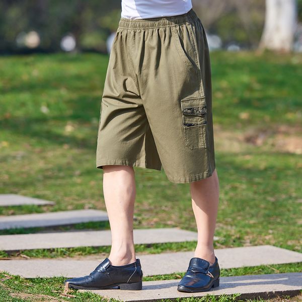 

summer chinese korean leisure outdoor middle-aged and elderly cotton men's casual pants trendy tooling shorts, White;black