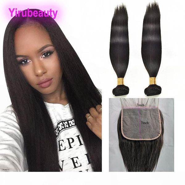 

indian raw human hair unprocessed straight hair extensions with 7x7 lace closure straight indian virgin hair wefts with 7 by 7 closures, Black;brown