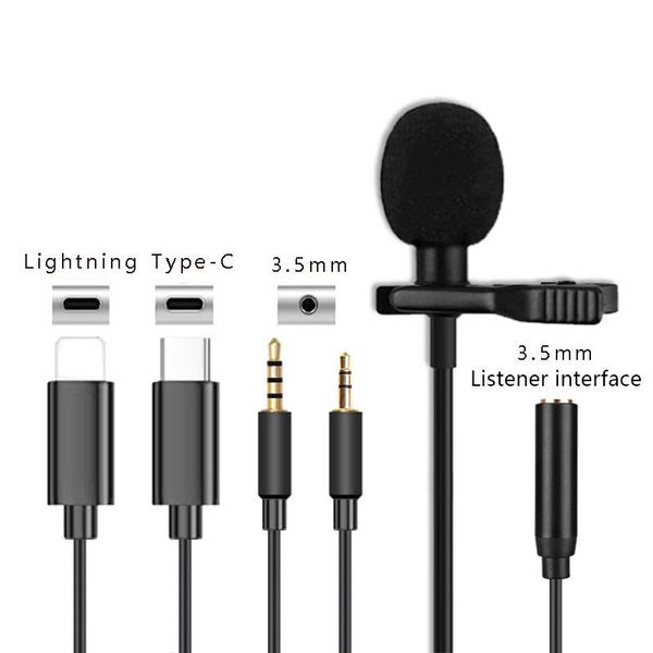 

150cm extended cable lavalier microphone outdoor live broadcasting microphone collar clip mic for mobile phone