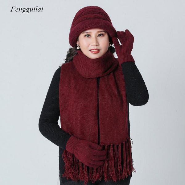 

hats, scarves & gloves sets autumn and winter warm women's hat scarf glove three piece knitted wool, Blue;gray