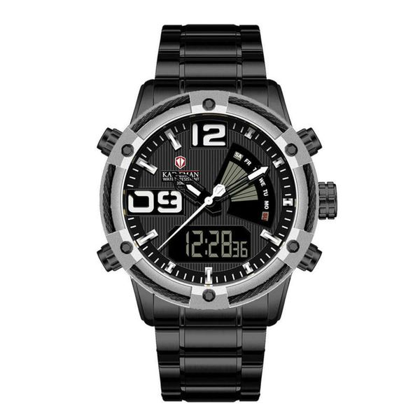 

multifunctional watch fashion sports outdoor men's waterproof scratch proof steel band quartz watch high grade steel band watch, Slivery;brown