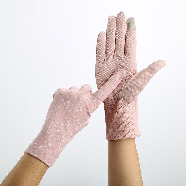 

women spring pink gloves summer ladies sunscreen anti uv mitten stretch slip resistant breathable touch screen driving gloves, Blue;gray