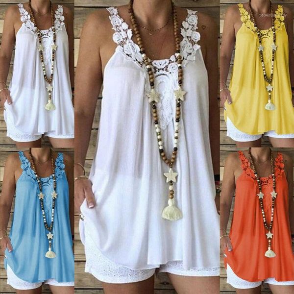 

women's t-shirt summer women's clothing casual chiffon t shirts lady lace v-neck solid sleeveless tees girls floral t-shirts loose, White