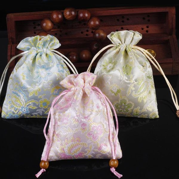 

drawstring small silk satin bag jewelry pouch wedding party favor bags floral gift packaging sachet 3pcs/lot, Pink;blue