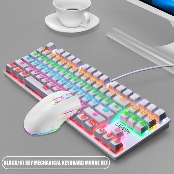 

mechanical gaming keyboard & mouse set, 87 keys, seven colors rgb usb